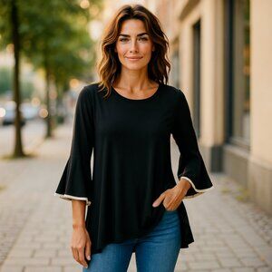 Alfani Plus Size Black Blouse with 3/4 Bell Sleeves